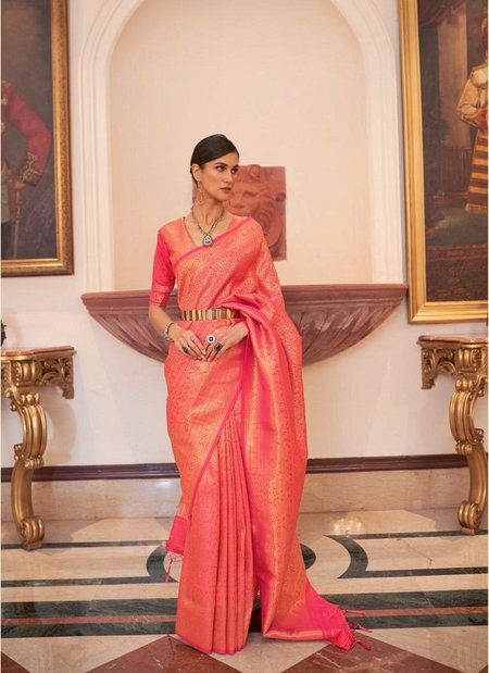Peach Colour Kaabha Silk 204003 Colours By Rajtex Handloom Weaving Saree Exporters In India 204003 A